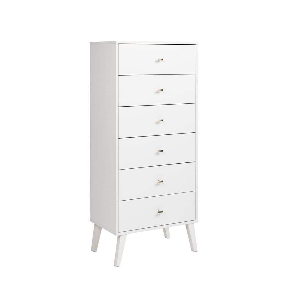 Milo Mid Century White 6-Drawer Dresser 25 in. Chest of Drawers Modern Tall