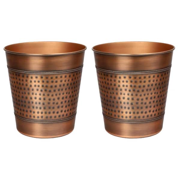Riley Modern Classic Hammered Steel Accent 2 Gal. Waste Bin, Antique Copper (Set of 2)