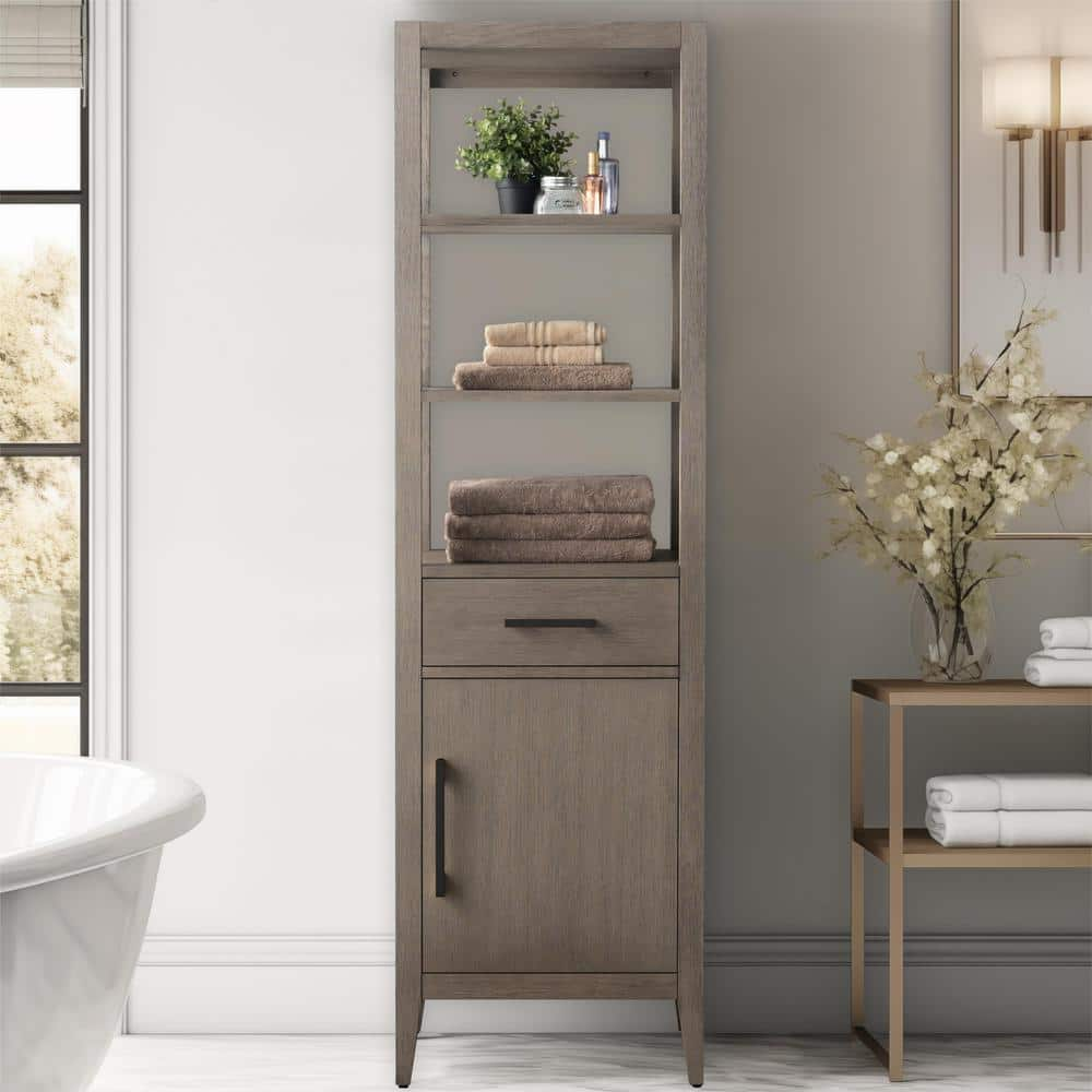 21 in. W x 17 in. D x 72 in. H Brown MDF Floor Standing Linen Cabinet with Soft Close Door in Driftwood Gray/MB -  Vanity Art