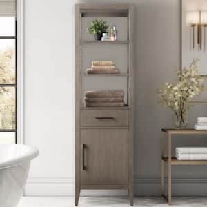 21 in. W x 17 in. D x 72 in. H Brown MDF Floor Standing Linen Cabinet with Soft Close Door in Driftwood Gray/MB
