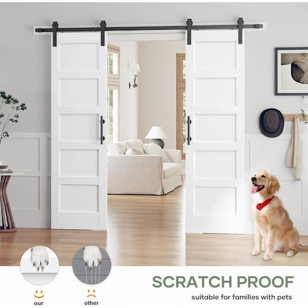 48 in. x 84 in. (Double 24 in. Doors) 5-Panel Solid MDF White Finished Interior Sliding Barn Door with Hardware Kit