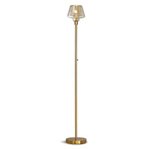 Cafe 71 in. Brushed Brass LED Dimmable Torchiere Floor Lamp with LED Bulb, Mercury Glass Shade