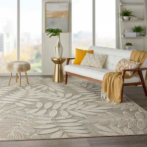 Aloha Natural 8 ft. x 11 ft. Floral Modern Indoor/Outdoor Patio Area Rug