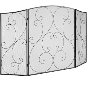 Fireplace Screen 3-Panel Sturdy Iron Mesh Fireplace Screen 48 in. (L) x 30.2 in. (H) Spark Guard Cover