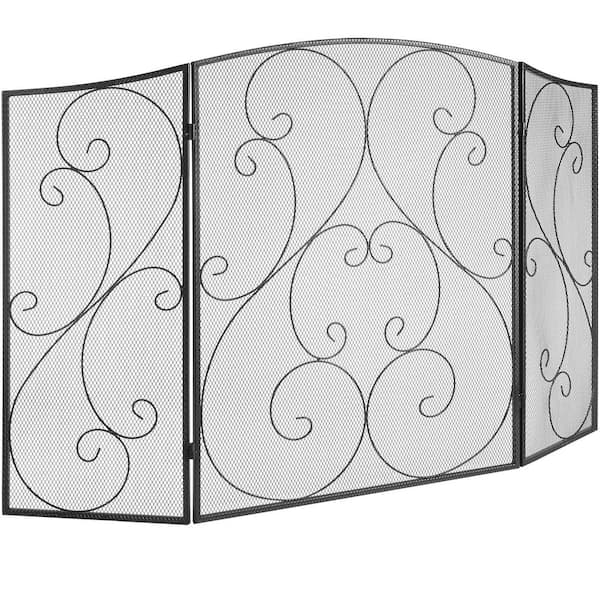 VEVOR 3-Panel Fireplace Screen 48 in. L x 30.2 in. H Sturdy Iron Mesh Fireplace Screen No Assembly Required Spark Guard Cover