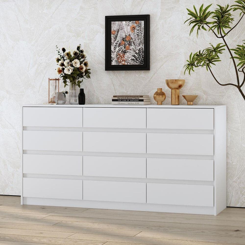 FUFU&GAGA White 12-Drawer 63 in. Width Wooden Dresser, Chest
