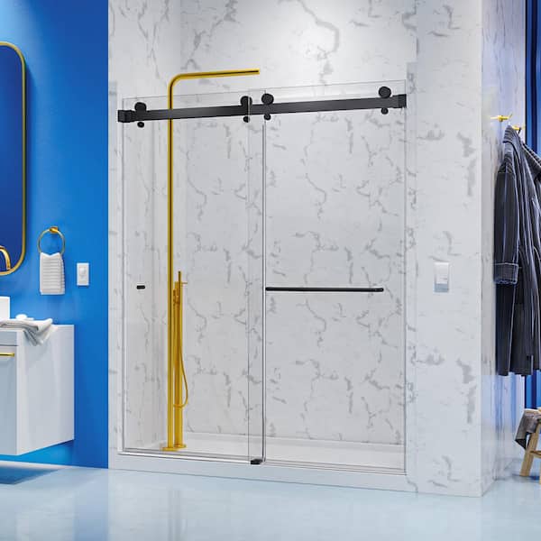 Holcam Luna 58-1/16 in. - 60 in. W x 74 in. H Frameless Bypassing Sliding Shower Door in Matte Black