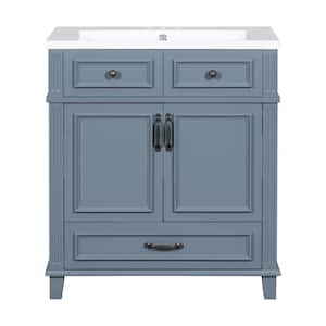 30 in. W x 18 in. D x 34.1 in. H Single Sink Freestanding Bath Vanity in Blue with White Resin Top and Cabinet