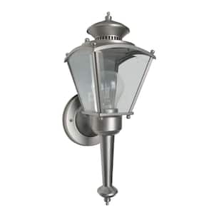 Kinsley 15.5 in. Pewter 1-Light Outdoor Line Voltage Wall Sconce with No Bulb Included
