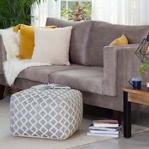South Grand Gray 22 in. x 22 in. x 16 in. Gray and Ivory Pouf