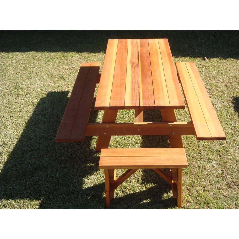 72" Medium Brown Redwood Picnic Table with Detached Benches