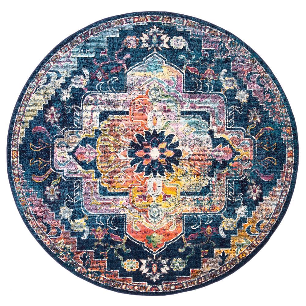 SAFAVIEH Crystal Navy/Fuchsia 4 ft. x 4 ft. Round Border Area Rug