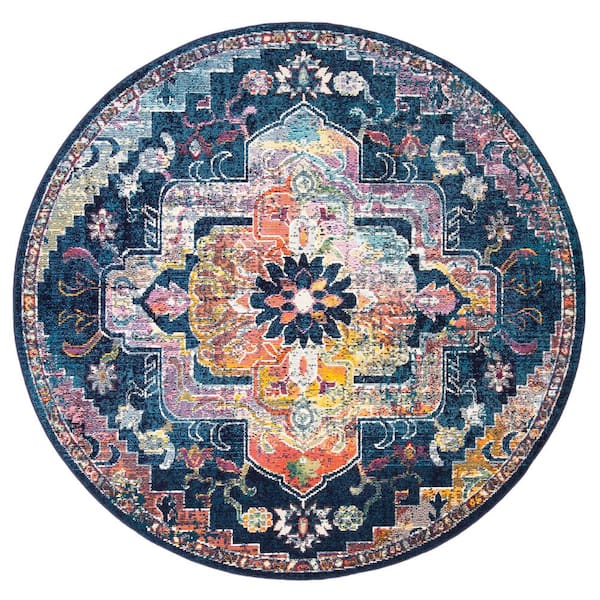 Crystal 8 ft. x 8 ft. Navy/Fuchsia Oriental Round Rug