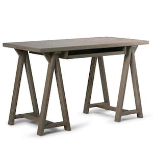 Sawhorse Solid wood Modern Industrial 50 in. Wide Small Writing Office Desk in Distressed Grey