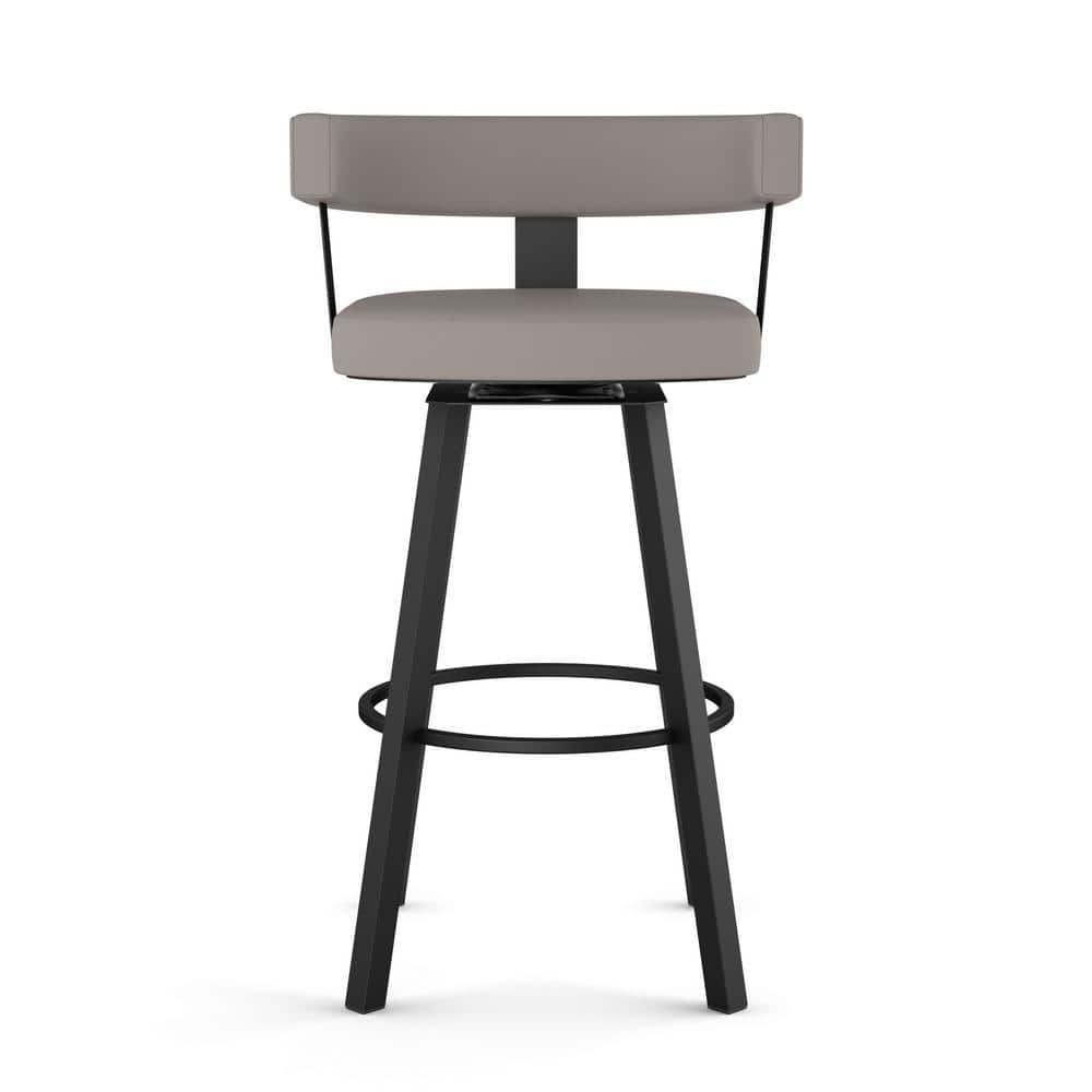 Taupe Grey Faux Leather Swivel Counter Stool with Black Metal Frame