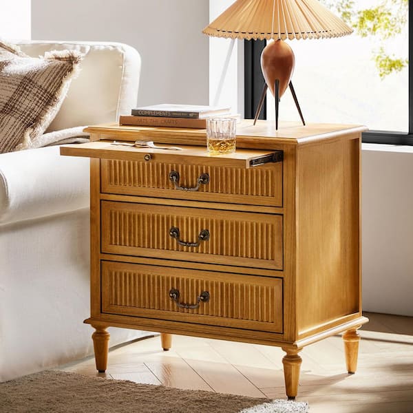 Weer Acorn Farmhouse Solid Wood 3-Drawer 23.6 in. W Nightstand