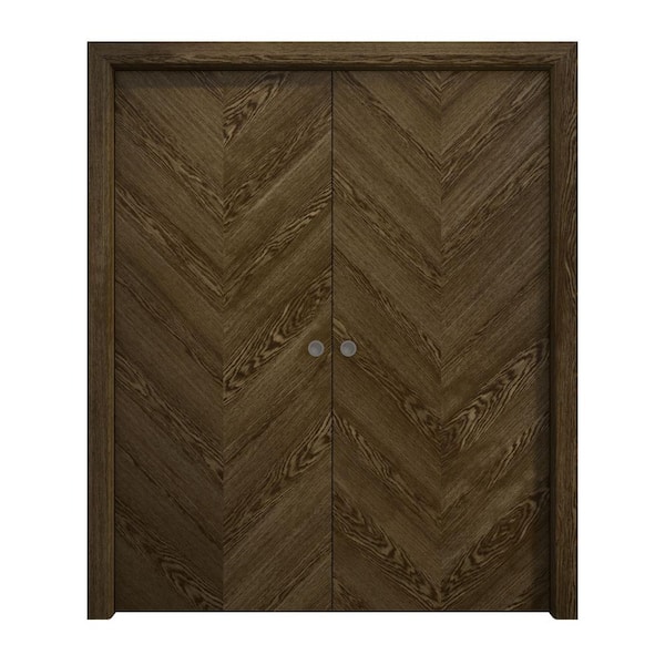 48 in. x 80 in. Marble Oak Solid Wood Double Pocket Doors With Hardware