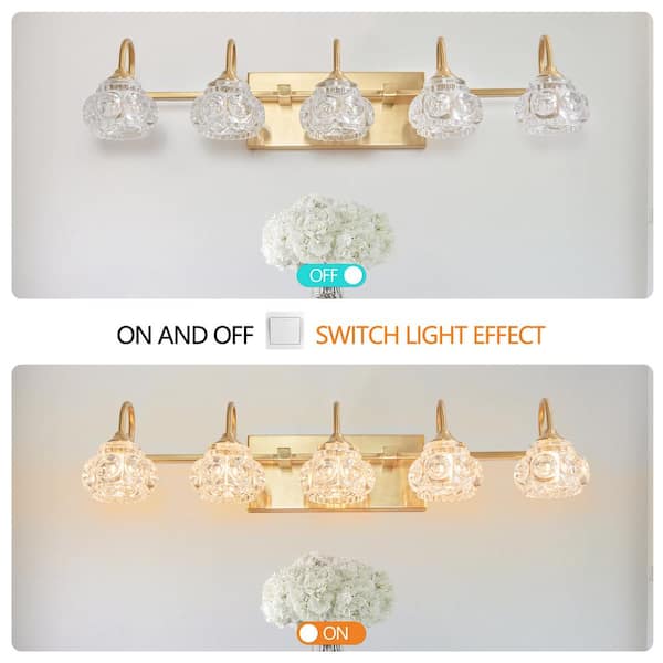 29 in. W 5-Light Vanity Lighting Fixture for Bathroom, Over Vanity Mirror, Gold, G9 Base, No Bulbs Included