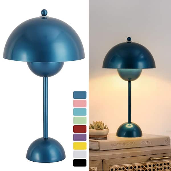 Modern 13.4 in. 1-Light Dark Blue Flowerpot Table Lamp for Living Room with Metal Shade, E26 Base, Not Include Bulb
