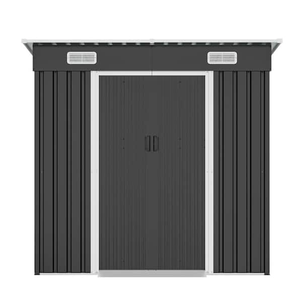 Black 6x4ft Sliding Door Galvanized Steel Shed with Lock Hole for Outdoor