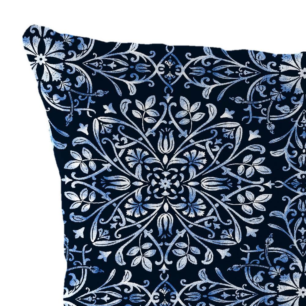 Dresden Midnight Navy Damask Square Outdoor Throw Pillow Set