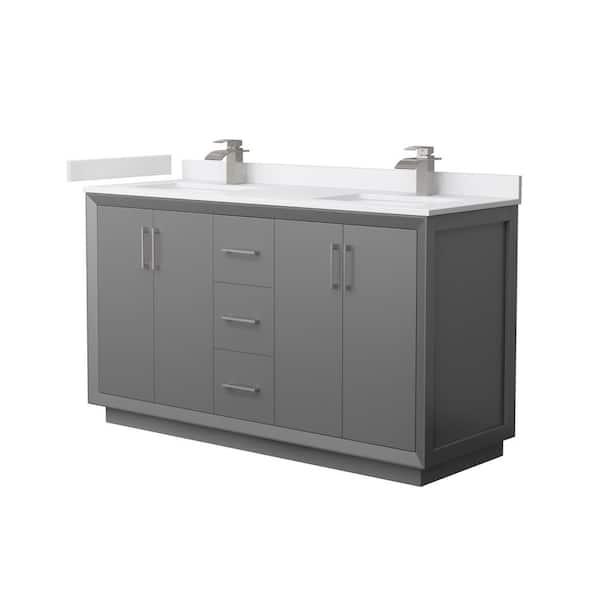 Wyndham Collection Strada 60 in. W x 22 in. D x 35 in. H Double Bath Vanity in Dark Gray with White Cultured Marble Top