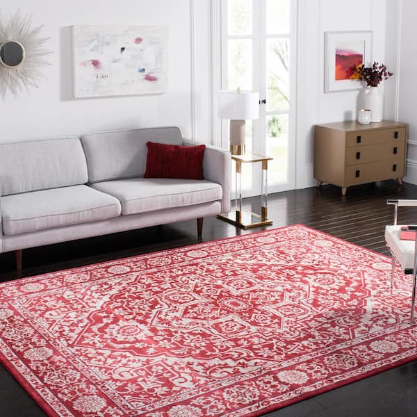 Brentwood Red/Ivory 9 ft. x 12 ft. Distressed Border Medallion Area Rug