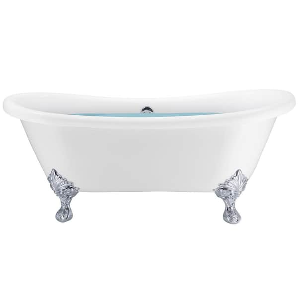 59 in. Fiberglass Double Slipper Clawfoot Non-Whirlpool Bathtub in Matte White 59 in. Fiberglass Double Slipper Clawfoot Non-Whirlpool Bathtub in Matte White