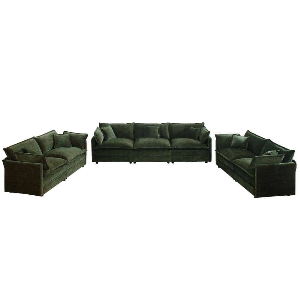 Modular Sectional 3-piece Chenille Sofa Set with Deep Seat, 2 Two-Seater and 1 Three-Seater, Green Sectional Sofa price history on PriceWatchPro
