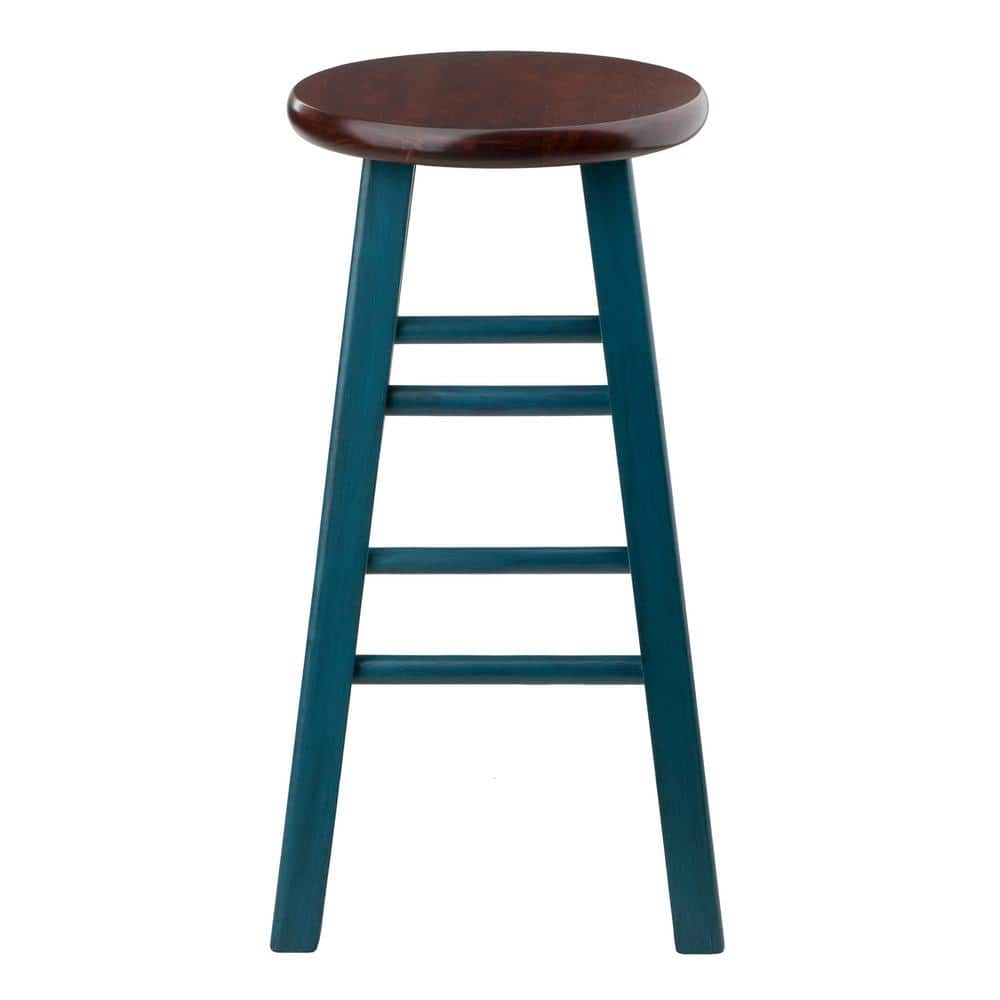 24" Rustic Teal and Walnut Wood Counter Stool