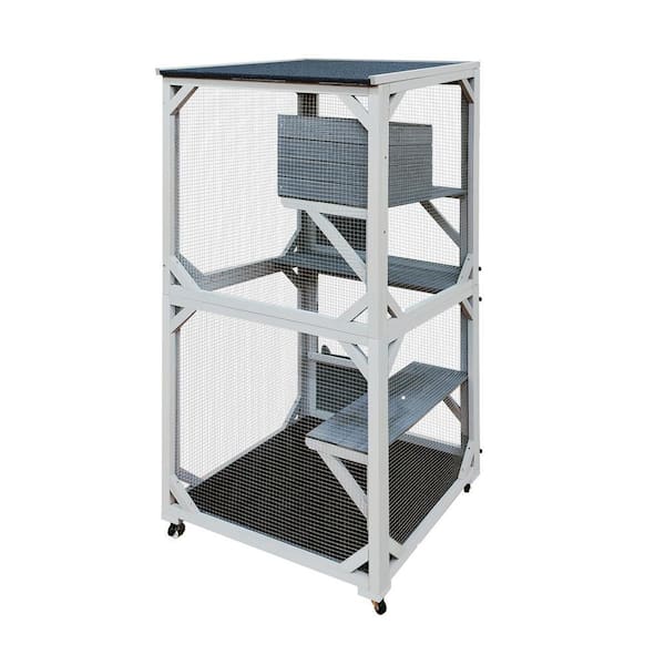 30.7 in. Wooden Outdoor Cat Enclosure with Napping House