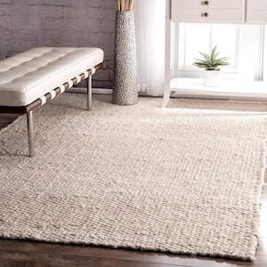 Hailey Farmhouse Solid Jute Off-White 3 ft. x 5 ft. Area Rug