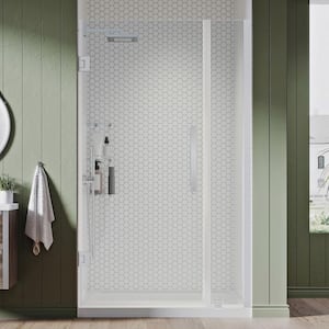 Tampa-Pro 32in. L x 32in. W x 75in. H Alcove Shower Kit w/Pivot Frameless Shower Door in Chrome w/Shelves and Shower Pan