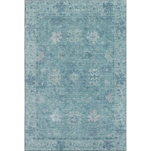 Mayfield Premium Machine Washable Abstract AMF2051 Teal 3 ft. x 5 ft. Area Rug