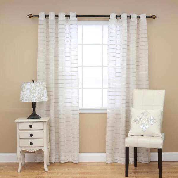 Best Home Fashion Faux Linen Horizontal Striped Curtains in White - 84 in. L x 52 in. W (2-Pack)