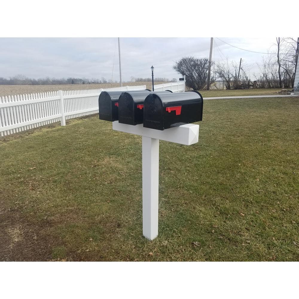 White Vinyl Sleeve Post Mount for 3 Mailboxes