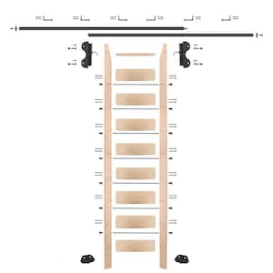 8.92 ft. Maple Library Ladder (10 ft. Reach) Black Hook Hardware 12 ft. Rail and Horizontal Brackets