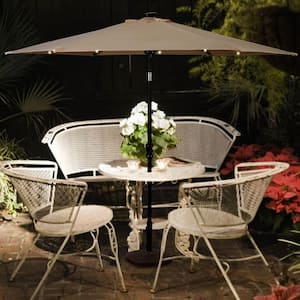9 ft. Steel Cantilever LED Patio Umbrella with Crank in Beige