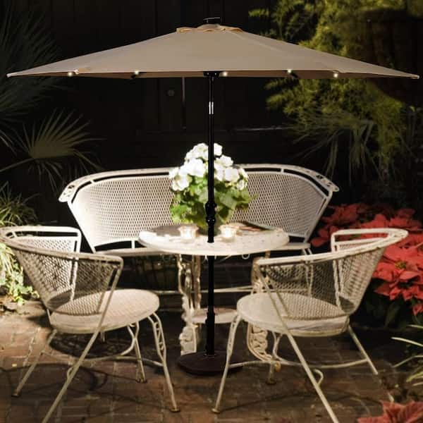 9 ft. Steel Cantilever LED Patio Umbrella with Crank in Beige