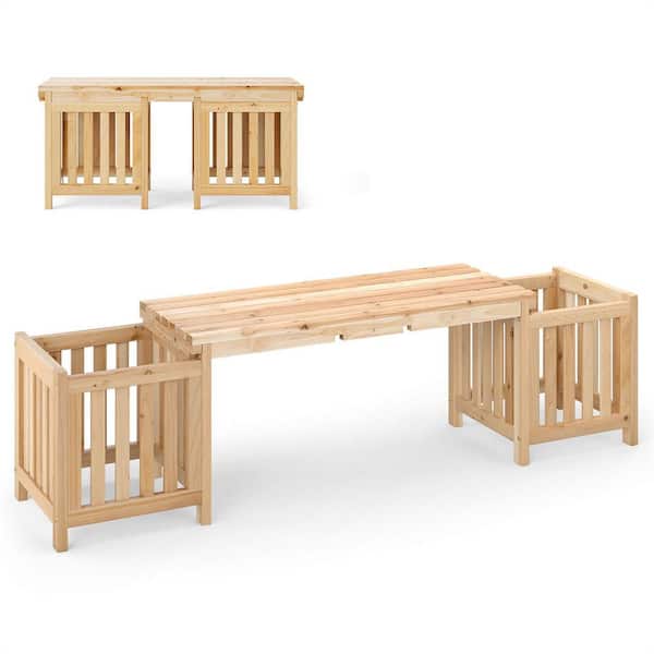 68 in. Patio Wooden Bench with Planter 2 Side Flower Box Slot Design for Easy Assembly
