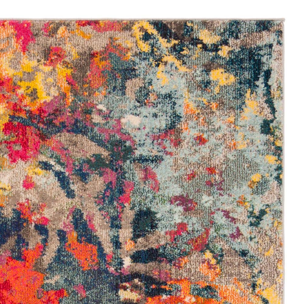 Colorful Abstract Blue and Orange Synthetic Area Rug