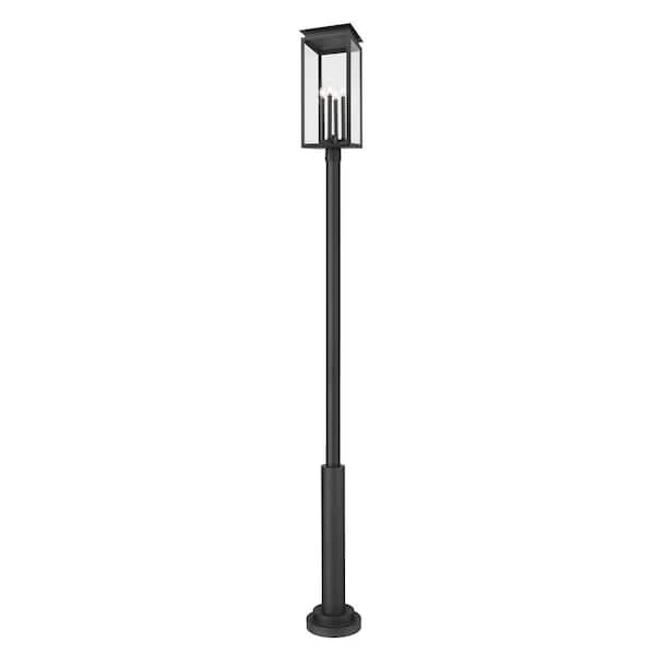Unbranded Nova 4 Light Black Aluminum Hardwired Weather Resistant Outdoor Post Light Set with No Bulbs Included