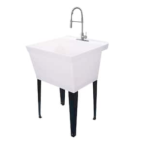 22.875 in. x 23.5 in. White 19 Gallon Thermoplastic Utility Sink Set with High-Arc Stainless Steel Coil Pull-Down Faucet