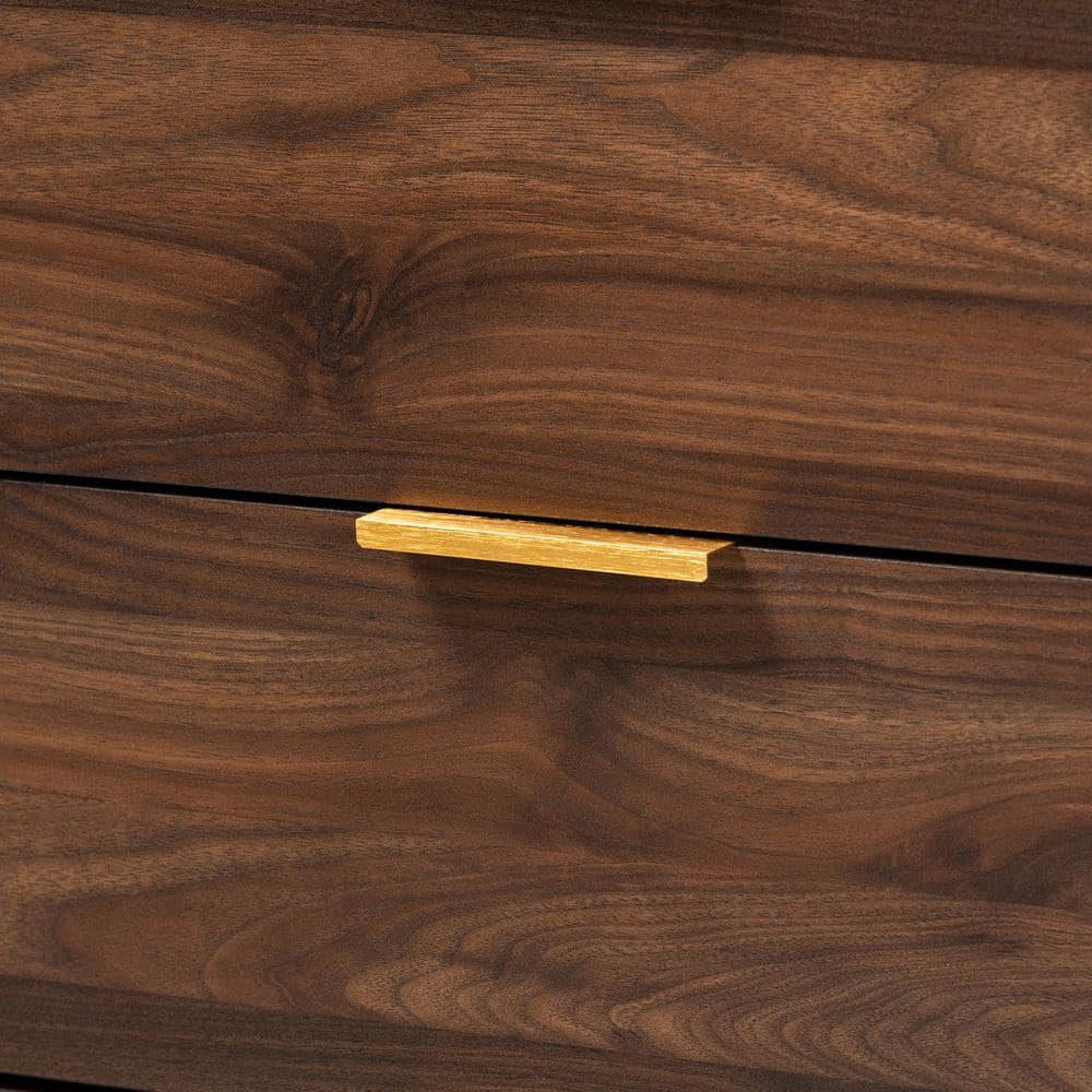 Elegant Mid-Century Walnut Brown Dresser with Gold-Tone Handles, 6 Drawers