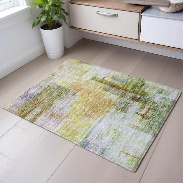 Mayfield Premium Machine Washable Abstract AMF1067 Green 2 ft. x 3 ft. Area Rug