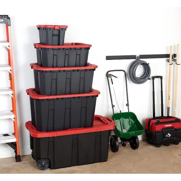 Husky 15 Gal. Latch and Stack Tote in Black with Red Lid 206198 - The Home  Depot