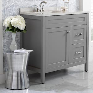 Maywell 37 in. W x 19 in. D x 38 in. H Single Sink  Bath Vanity in Sterling Gray with Silver Ash Solid Surface Top