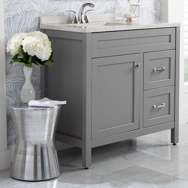 Home Decorators Collection Maywell 37 in. W x 19 in. D x 38 in. H Single Sink  Bath Vanity in Sterling Gray with Silver Ash Solid Surface Top