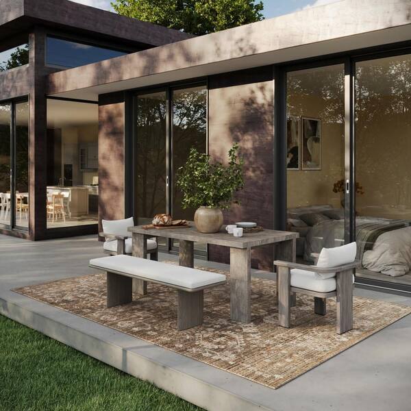 Veloria Traditional Woven Floral Washable Brown 3 ft. x 8 ft. Outdoor Runner Rug