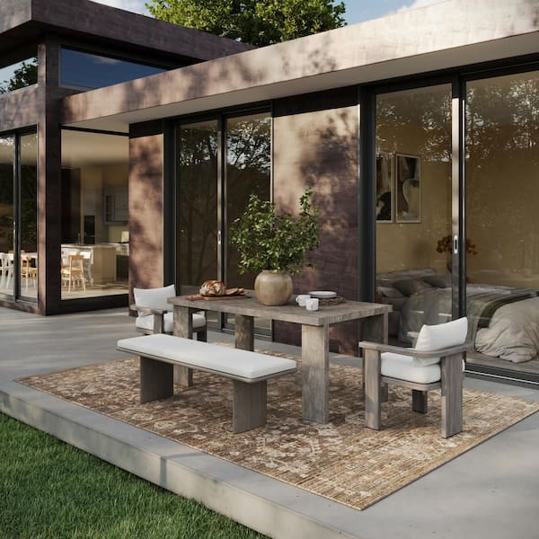 Veloria Traditional Woven Floral Washable Brown 7 ft. x 10 ft. Outdoor Area Rug